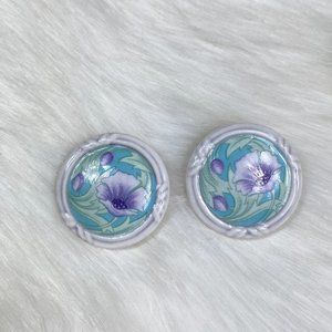 Vintage Art Nouveau Inspired Circle Floral Pierced Earrings